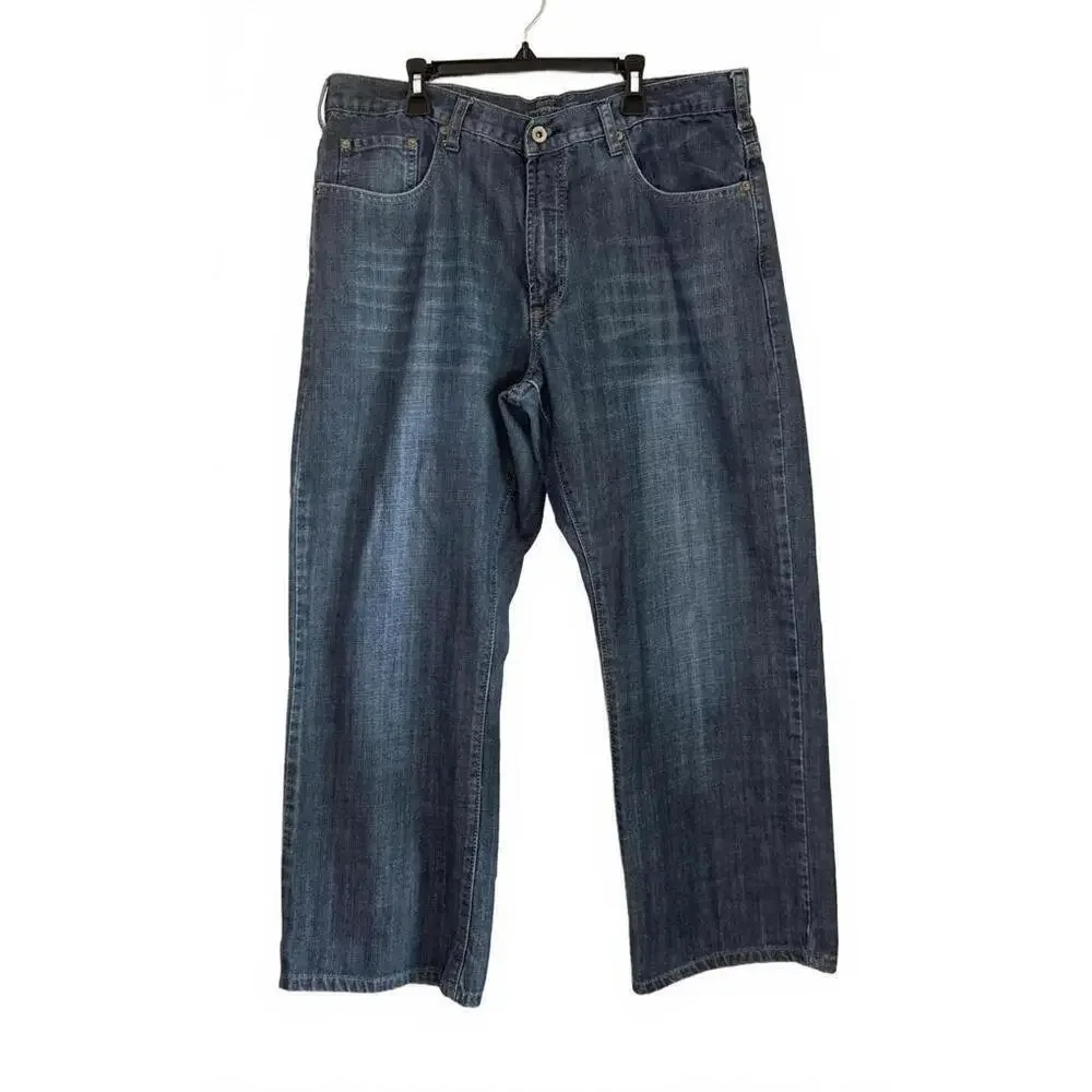 Attention Jeans Mens 36x30 Blue Straight Leg Medium Wash Denim Button Flap Back